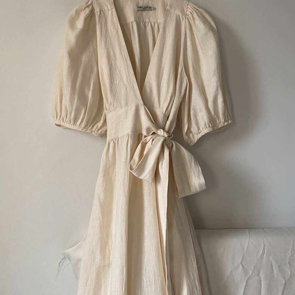 THREE GRACES LONDON Fiona Dress Ivory Linen S/M - Picture 6 of 13